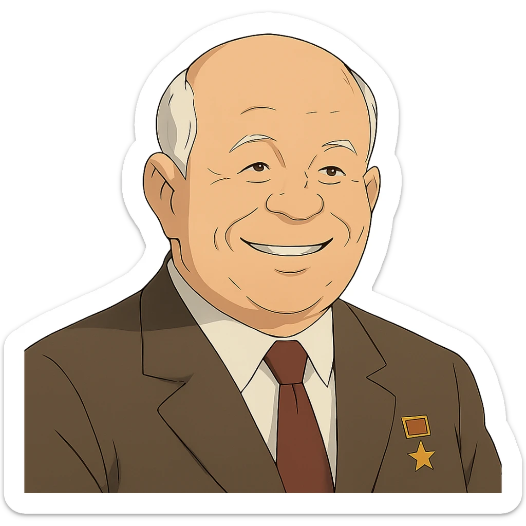 ghibli style portrait of Nikita Khrushchev smiling sticker