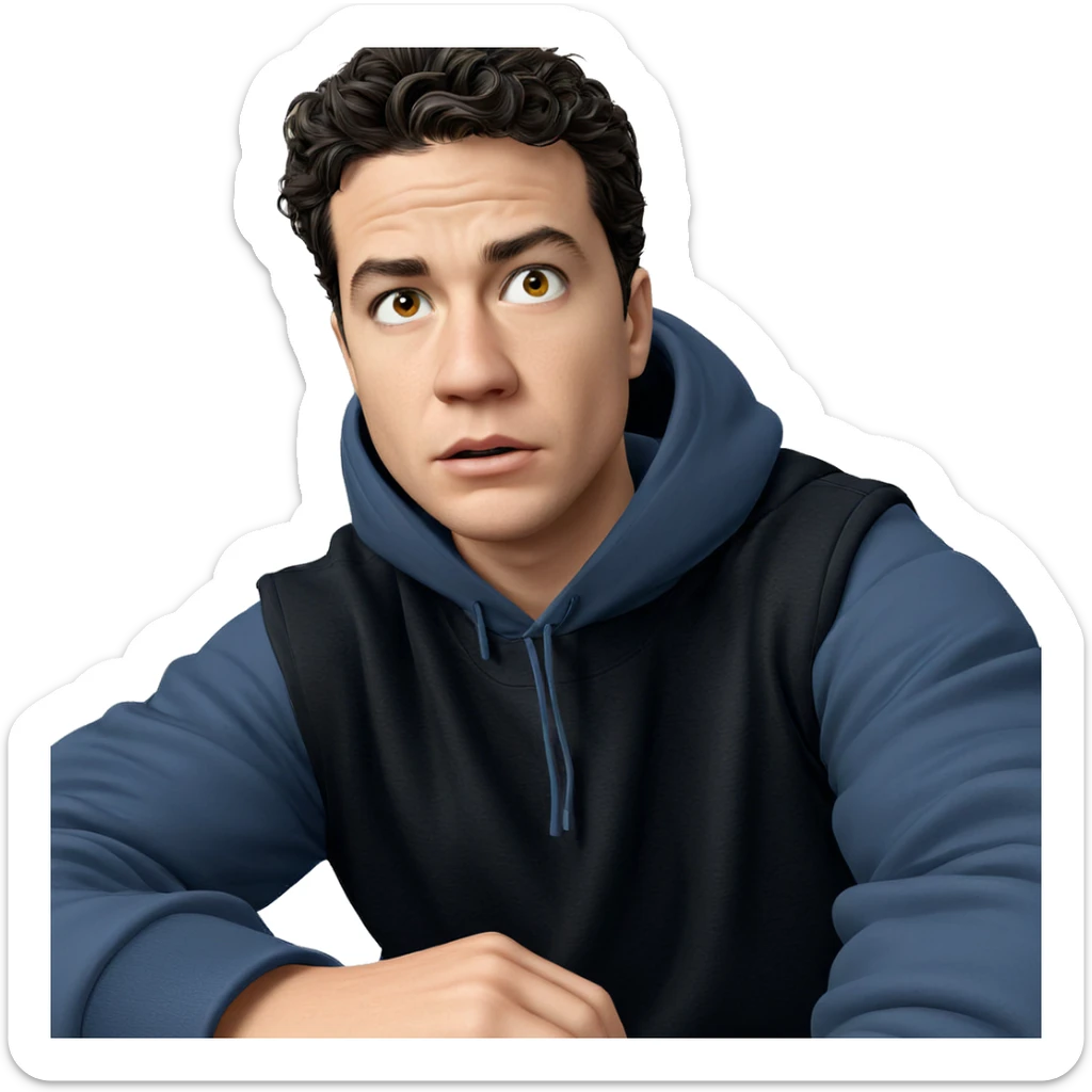 boy in hoodie staring ahead sticker