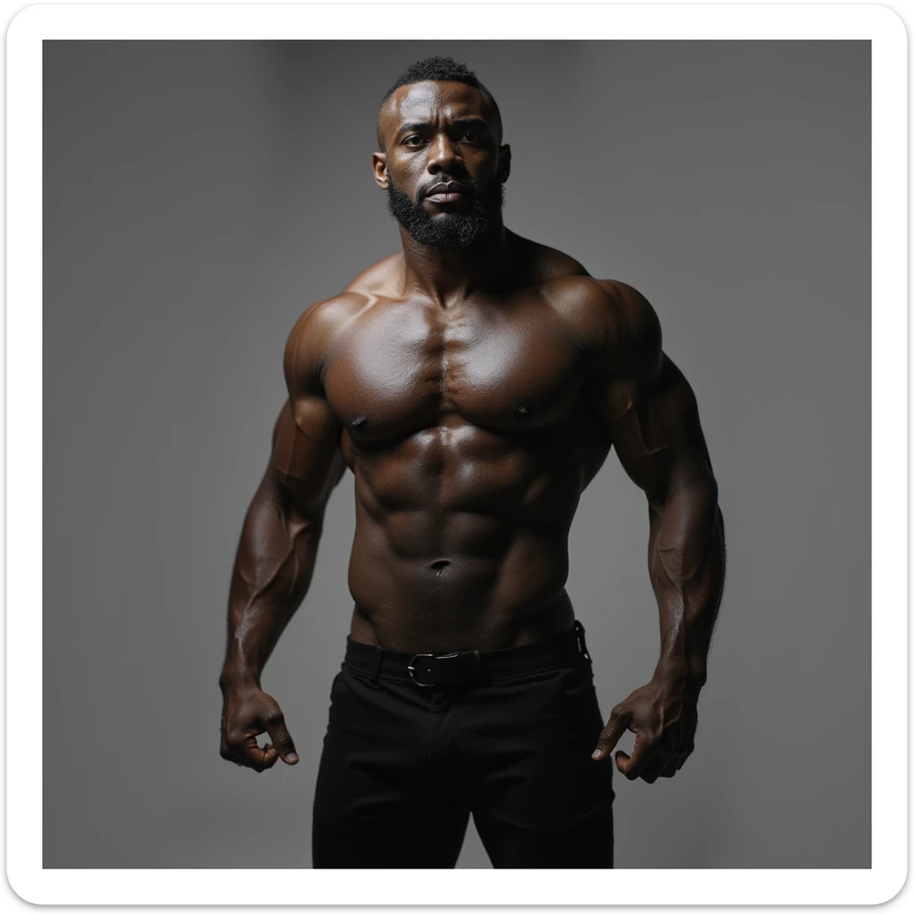 muscular black man, realistic, expressive, neutral background sticker