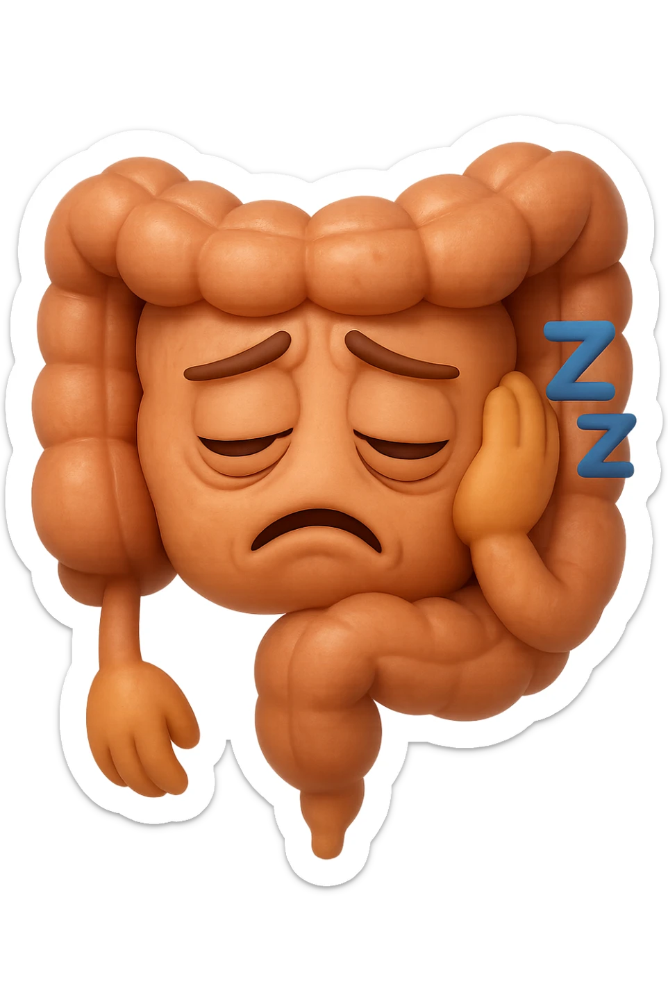EMOJI STILE IPHONE 3D DI un intestino molto stanco che prova a dormire ma non ci riesce sticker