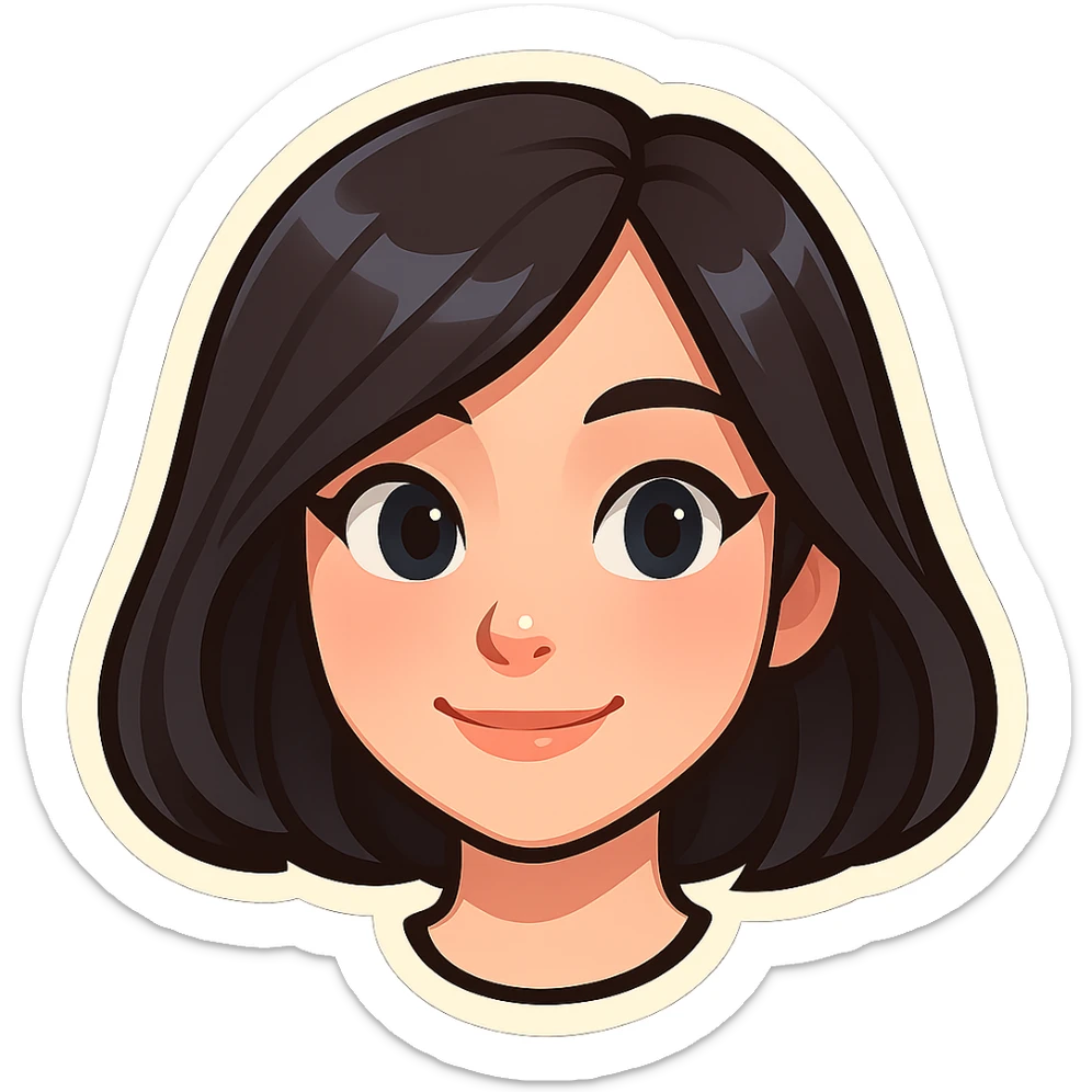 Create a girl's head in the classic Telegram sticker style with cute facial features, resembling Samsung Sam, pale skin, only the head without the neck, on a white background, clean cartoon style suitable for a Telegram bot profile. sticker