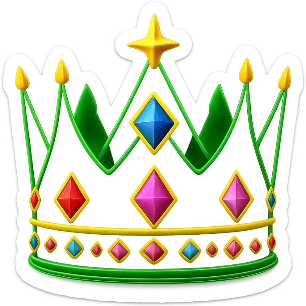 Add colorful jewels to the glowing neon king's crown, keep the background transparent, maintain the glowing neon style and vibrant colors of the crown. sticker
