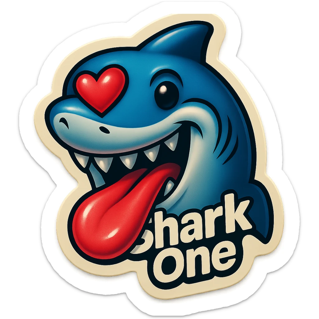 mouth open with tongue out
heart shaped eye
add the words “ Shark One " in White sticker
