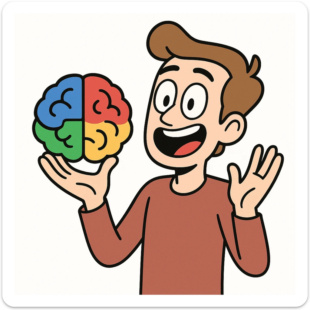 brain icon in the style and colors of the Google logo, clean and modern, white background sticker