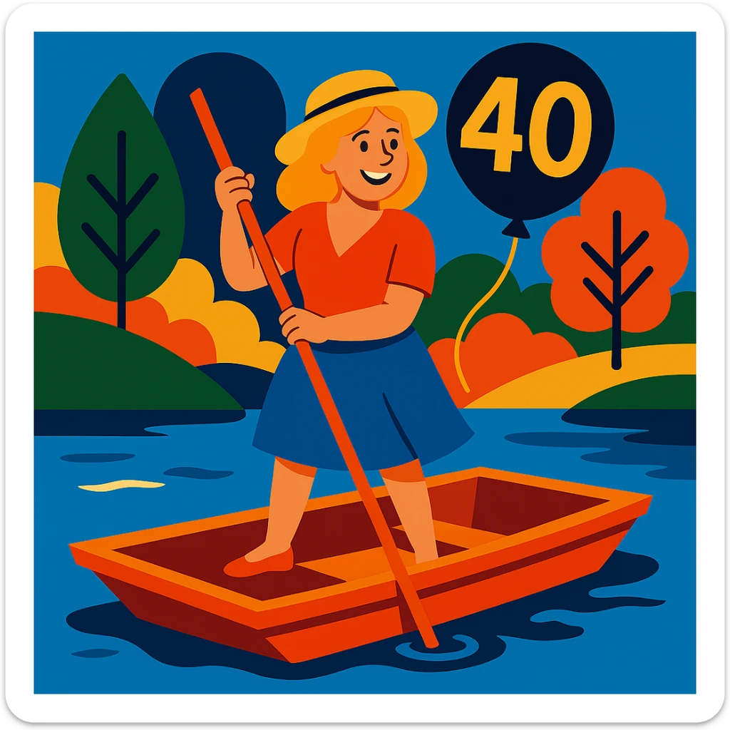 Make the woman have blonde hair and give her a 40th birthday balloon in a vibrant toon illustration style. sticker