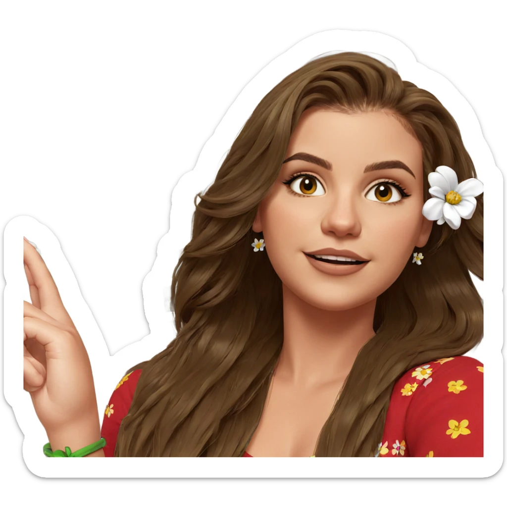 smiling girl with flower hair sticker