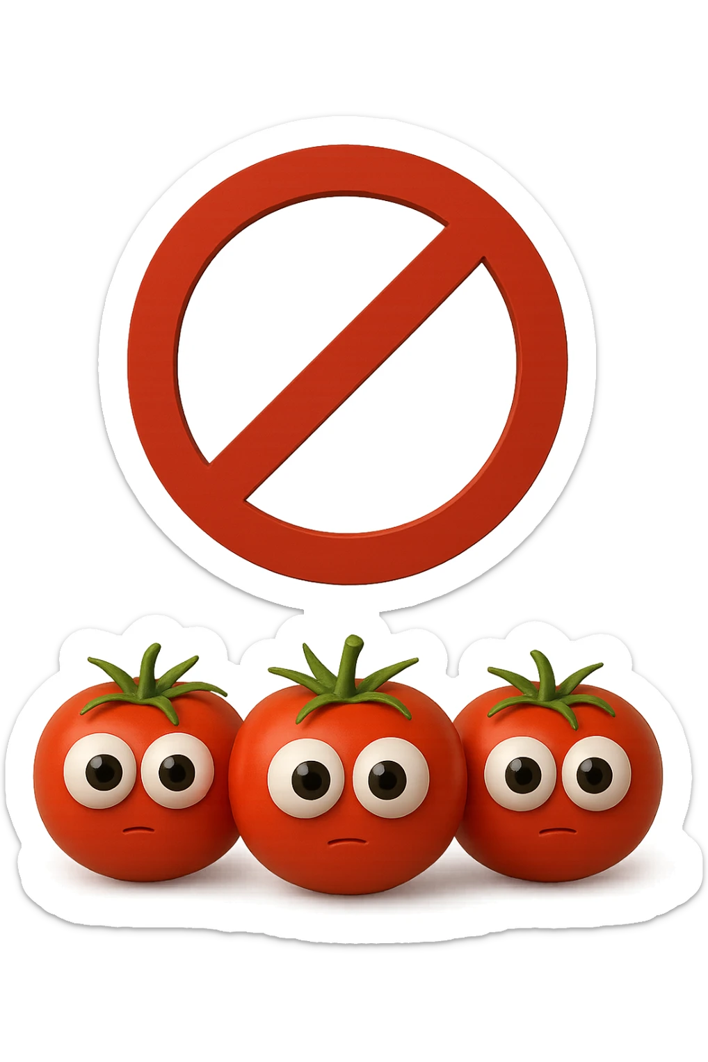 emoji con tre pomodori con occhi 3d e divieto sopra sticker
