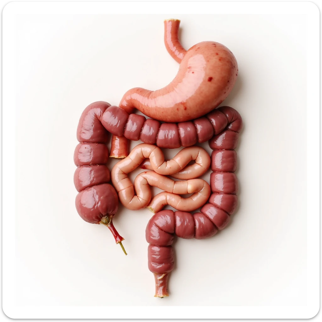 healthy intestine, anatomical, realistic details, vital and well perfused appearance, no inflammation, light background sticker