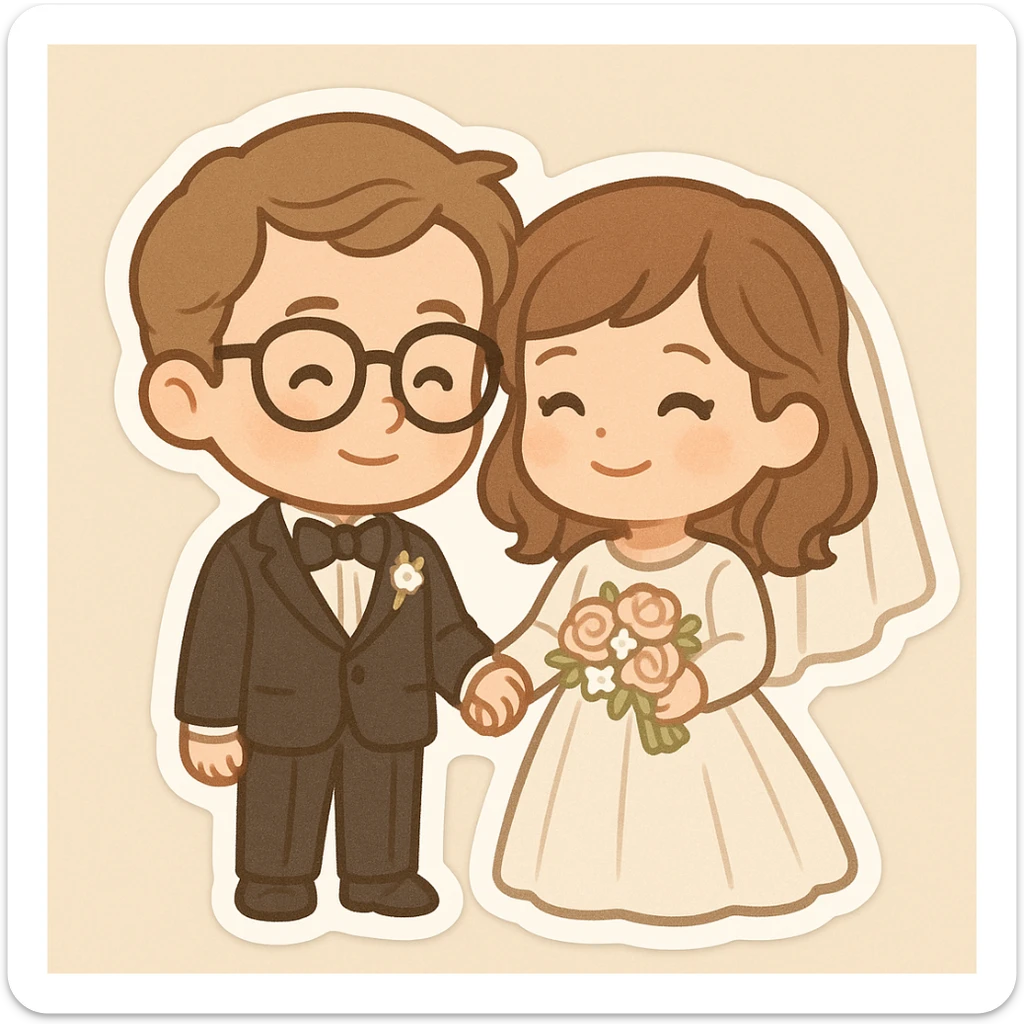 Georgie and Mandy inspired by the reference photo, in wedding outfits, cartoon style, wedding scene, chibi stickers style sticker