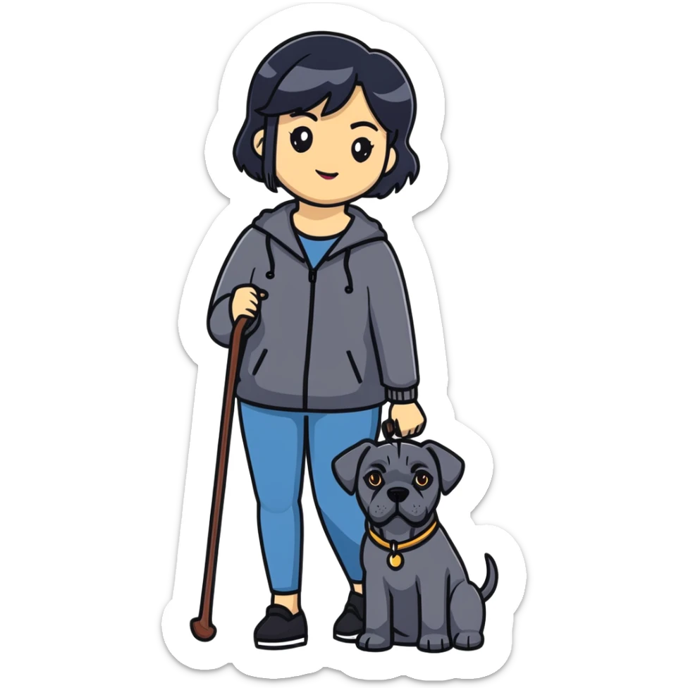 Elegant woman with black hair posing with Cane Corso dog sticker