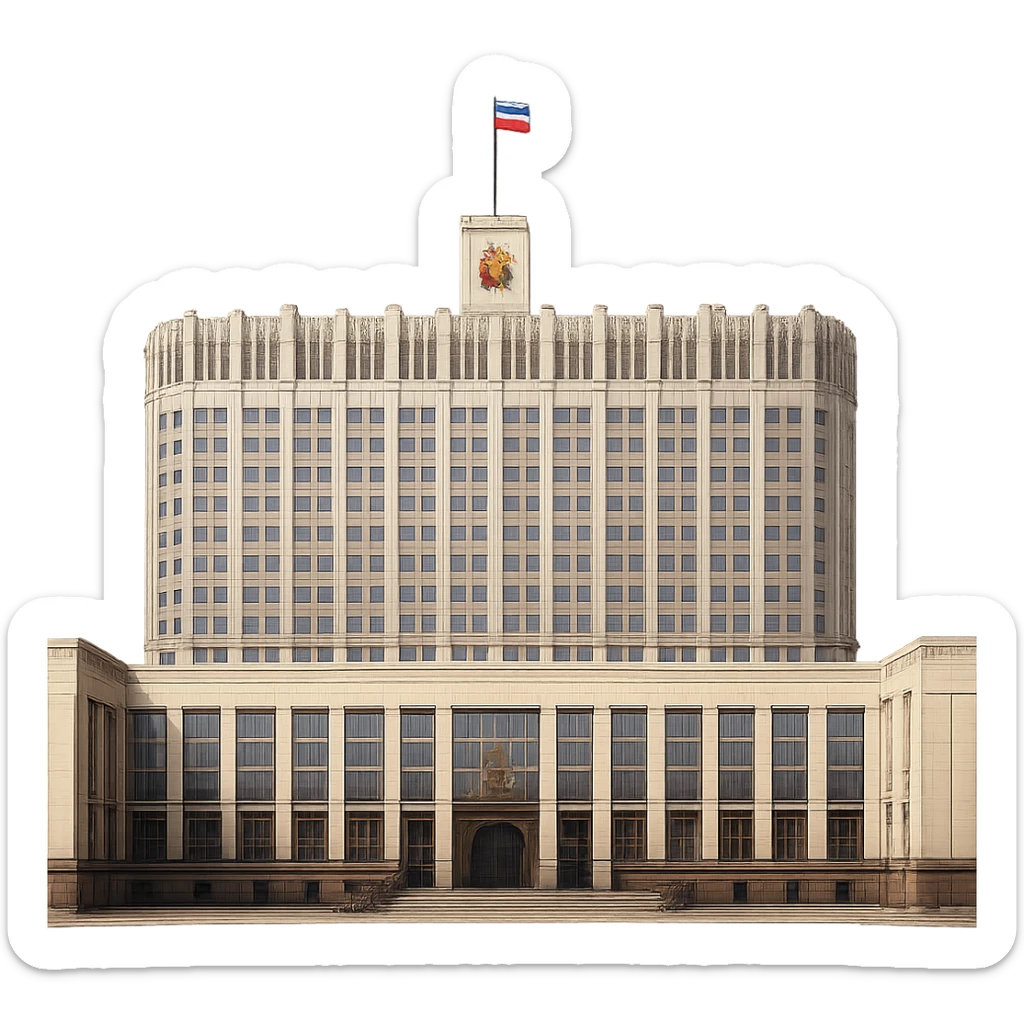 cinematic, realistic emoji of the White House parliament building in Moscow, featuring majestic, ornate architecture, lifelike detail, bright lighting, accurate colors, no sky, fully transparent background sticker