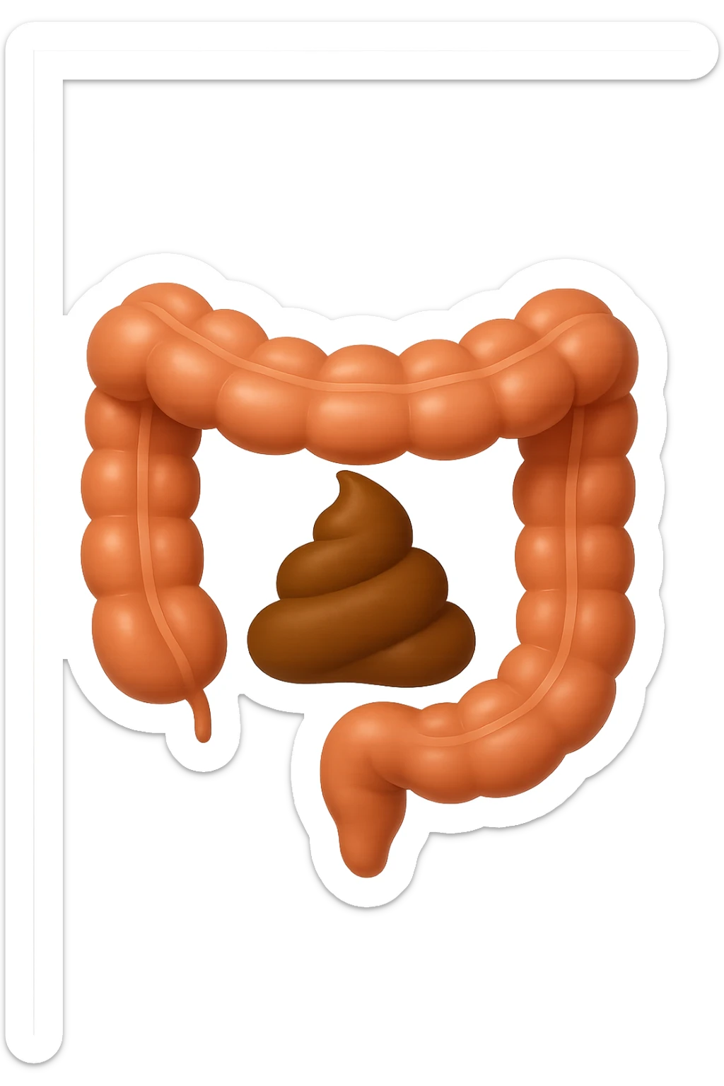 EMOJI STILE IPHONE DI UN TRATTO DI COLON INTESTINALE CHE FLUTTUA IN ARIA CON ALL'INTERNO DELLE FECI, IPERREALISTICO 4K sticker