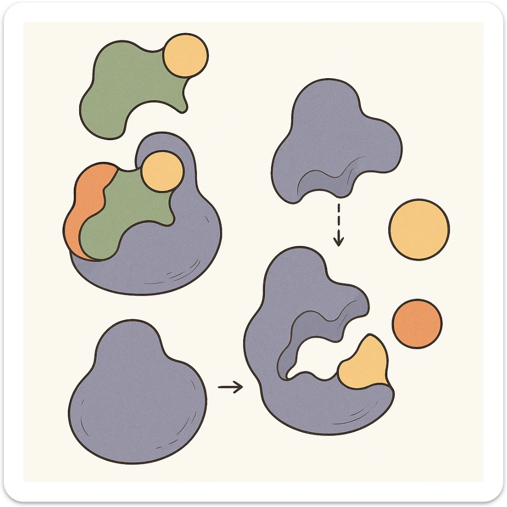 Ultra-detailed scientific illustration  (like in a school book) of enzyme digestion. Macro molecular view, clean white background, no text, no human figures or cartoon characters. Purely biological focus. sticker