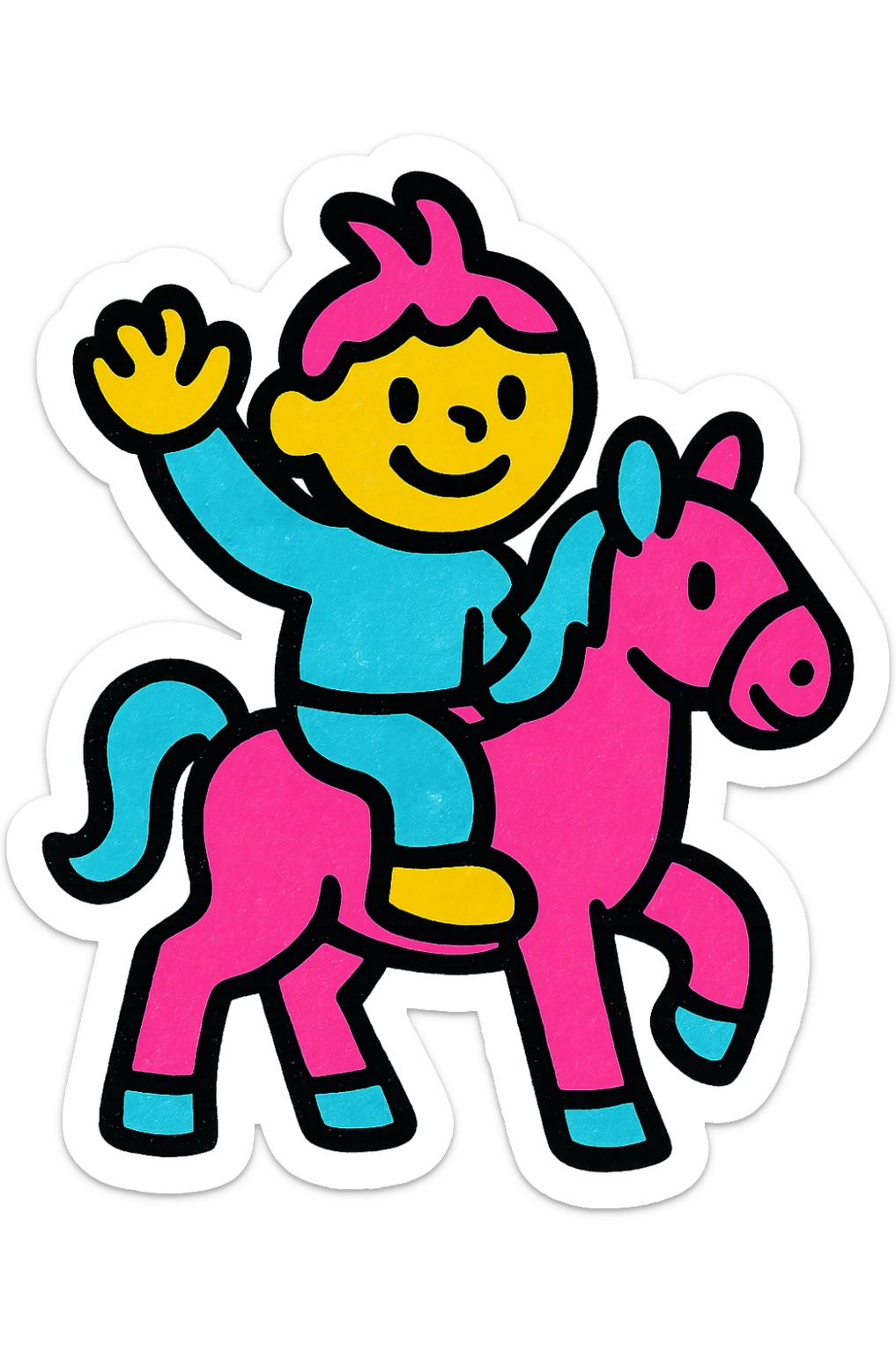 colorful icon of a child riding a horse, playful and vibrant, clean shapes sticker