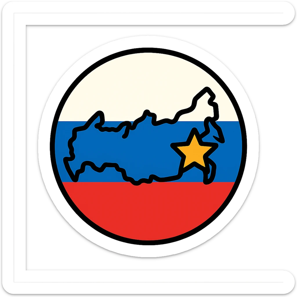 icon of the Russian Federation with a circular badge design, incorporating the flag and a star, modern and simple sticker