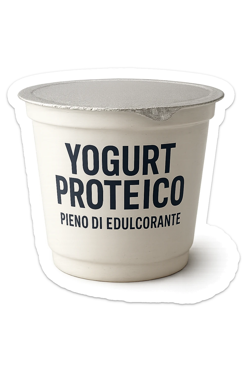 Yogurt proteicO CON LA SCRITTA "YOGURT PROTEICO PIENO DI EDULCORANTE" SULL'ETICHETTA,  iperrealistico 4k sticker