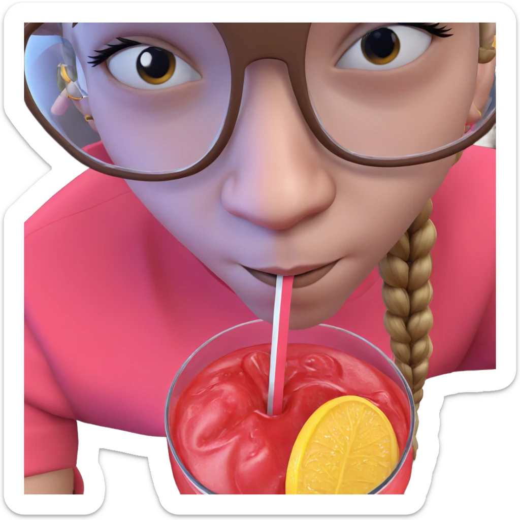 girl with braids and drink sticker