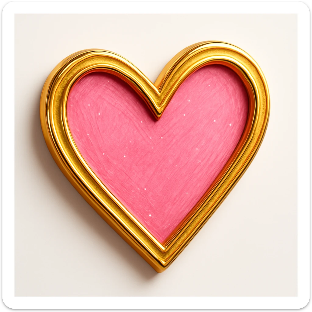 Add a gold outline to the large pink hand drawn heart with sparkles, keep the white clean background. sticker