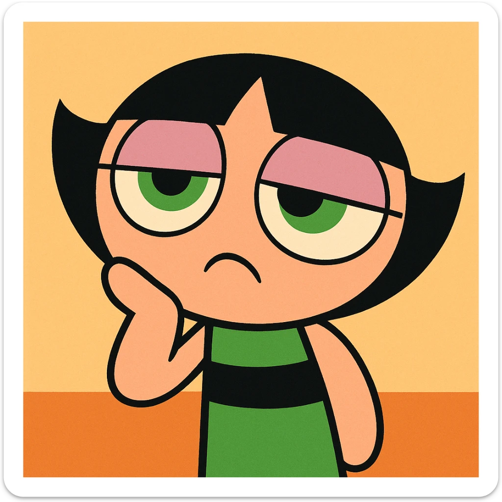Powerpuff Girls character with a bored emotion, cartoon style, vibrant colors sticker