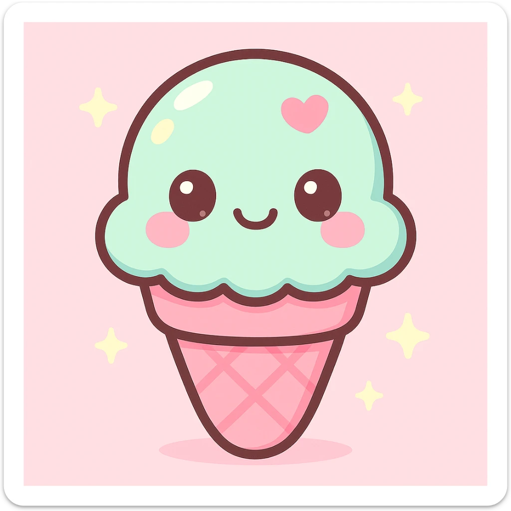 Enhance the reflections and nuances, strengthen the shine and depth of colors while maintaining the kawaii and soft style, suitable for a brand mascot. sticker