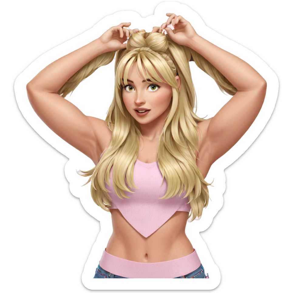 blonde girl adjusting her hair sticker