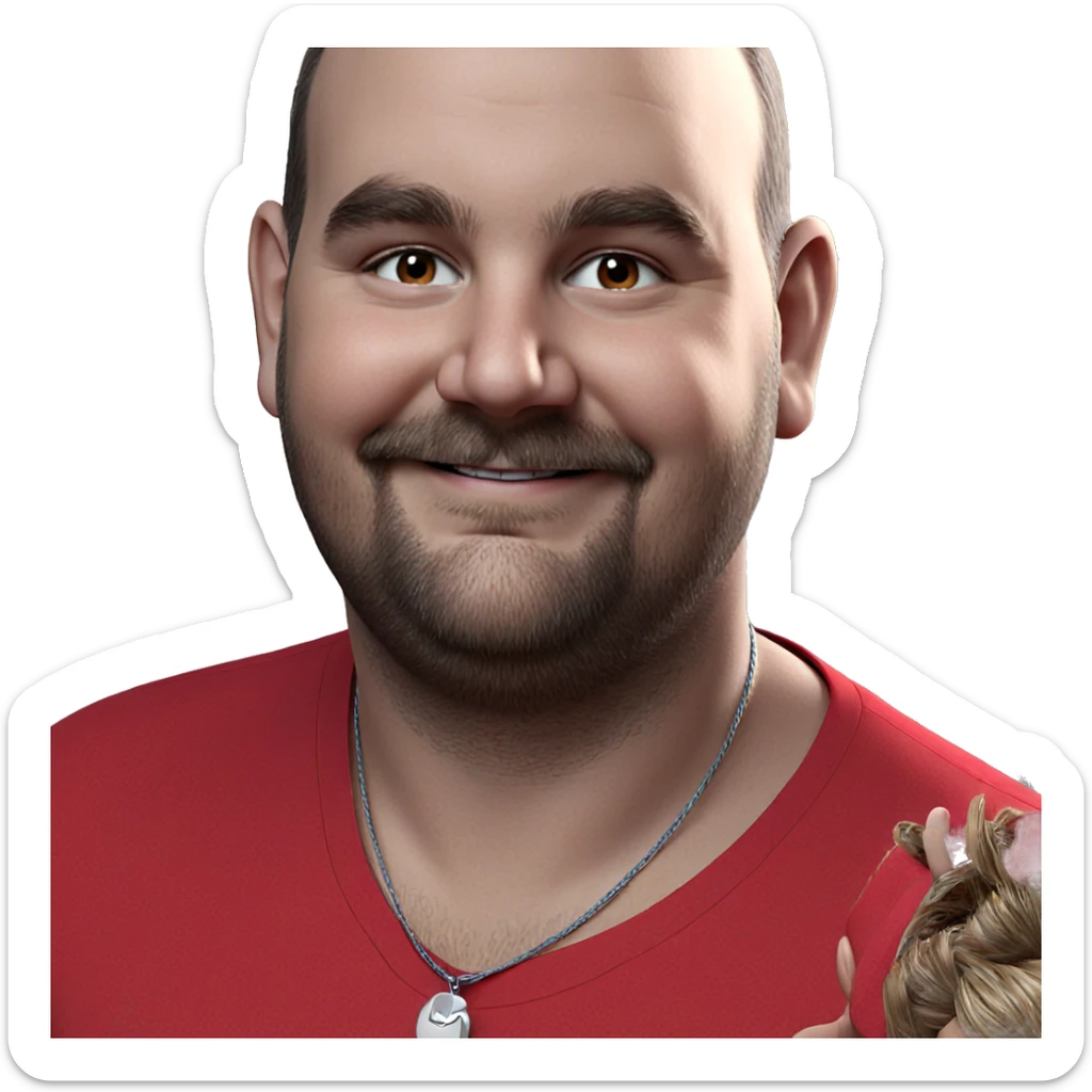 smiling man in red shirt sticker