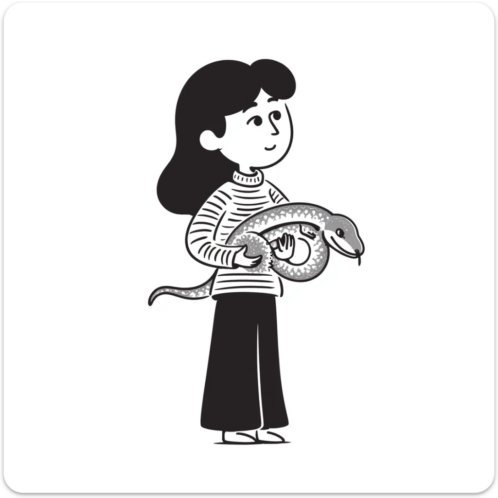 a girl with a snake sticker