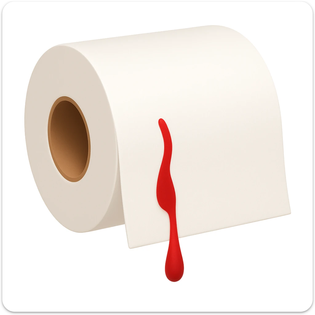 Toilet paper roll with less blood, cleaner appearance, in the style of emoji (apple style emojis). The blood should be minimal and subtle, keeping the emoji style. sticker