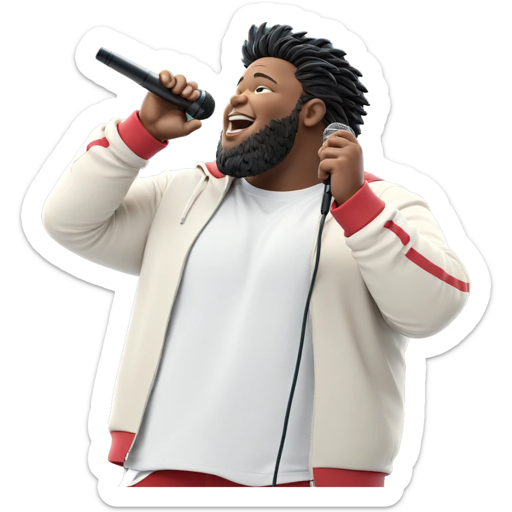 smiling man with microphone sticker