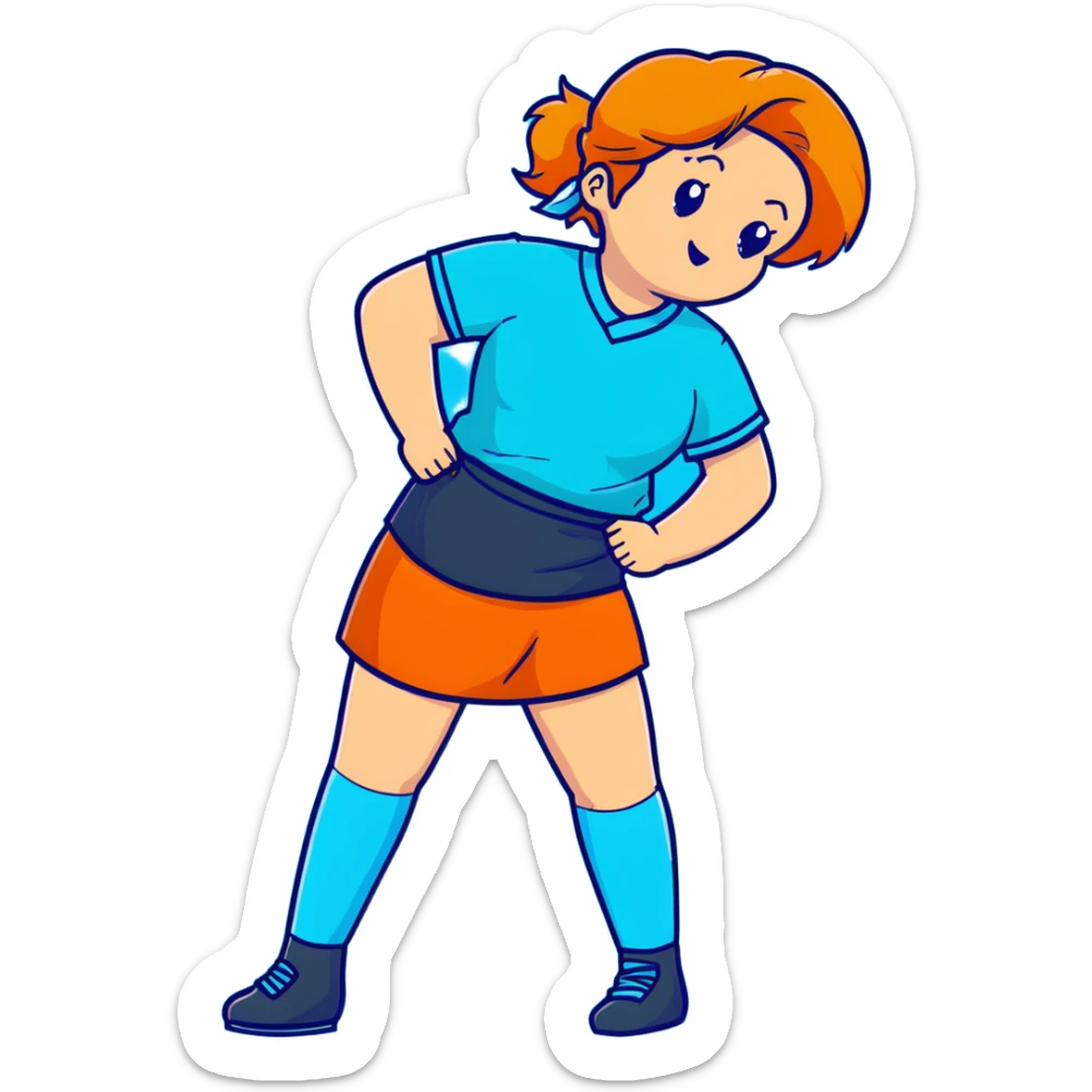 woman wearing teal wrap shirt, blue a-line skirt, light blue knee-high socks sticker