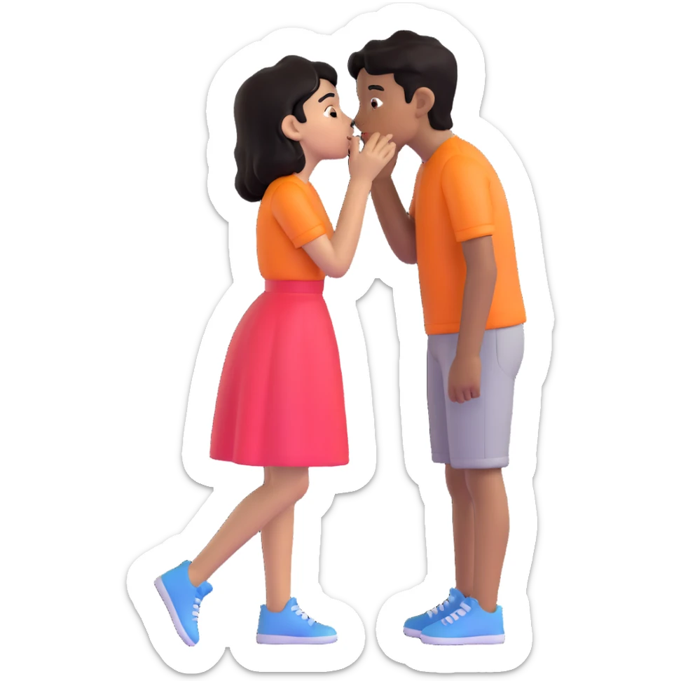 Black haired brown skinned boy kissing a black haired light skinned girl sticker