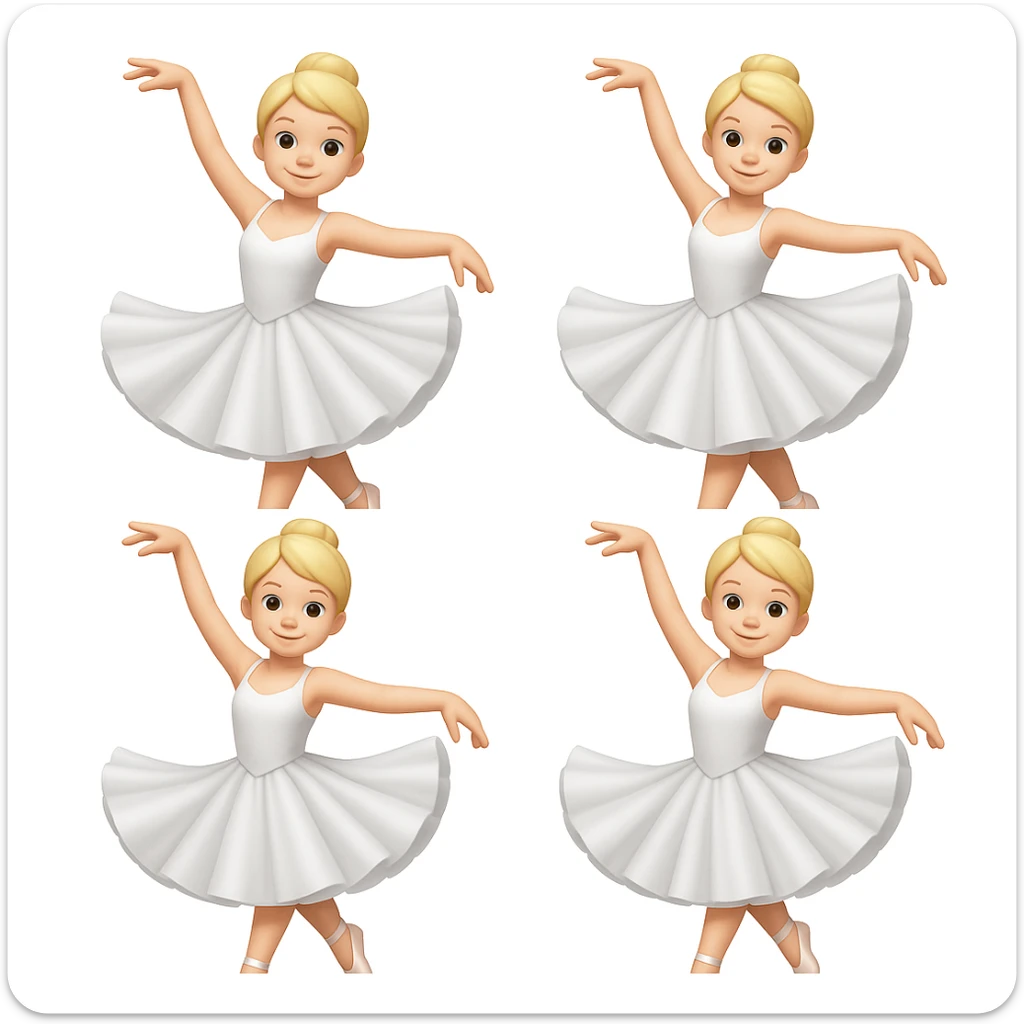 Create more blonde female ballet dancers in white dresses, similar style and pose to the reference image, in emoji style. Maintain the look and feel of the original emoji style in the edits. sticker
