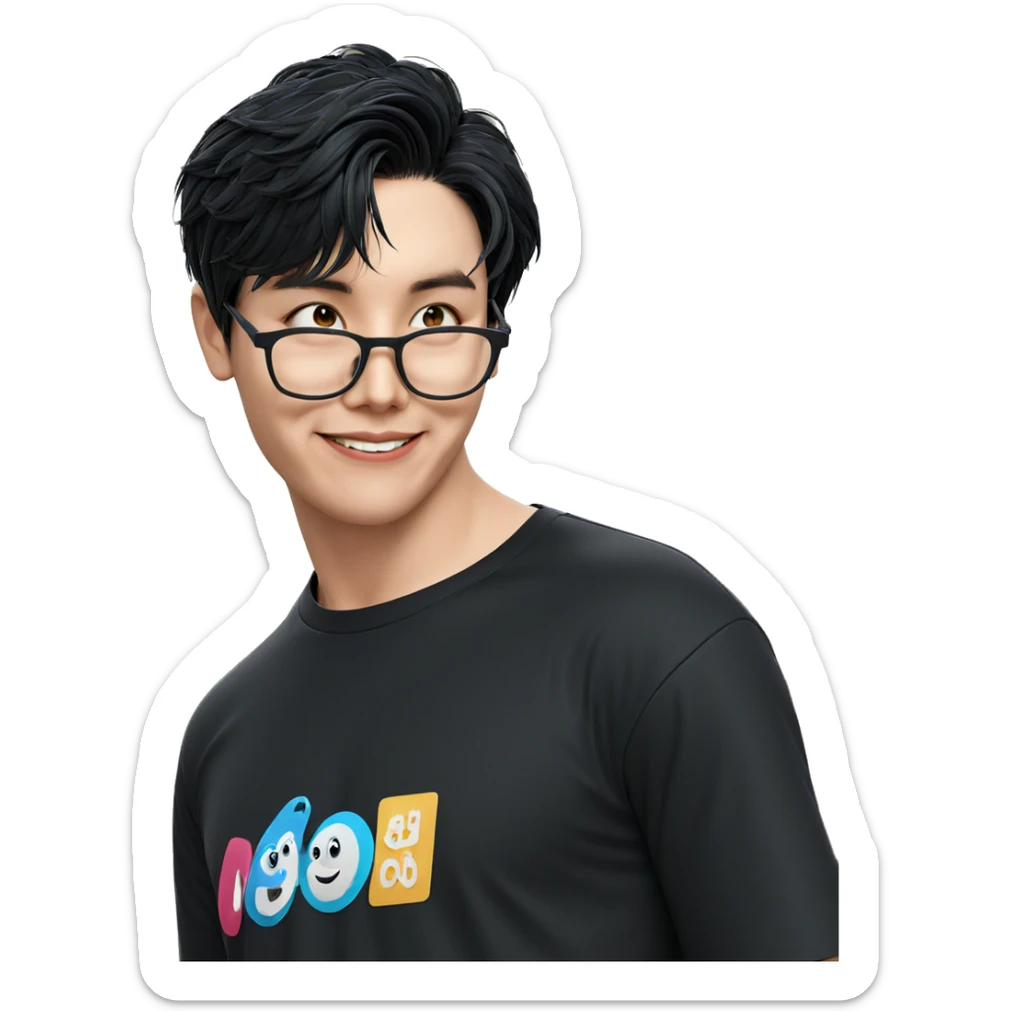 smiling boy in black shirt sticker