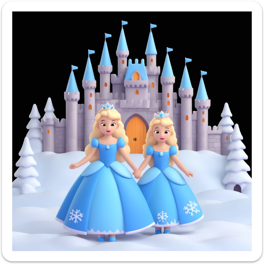 girls in a  snow princess dress, snow castle background sticker