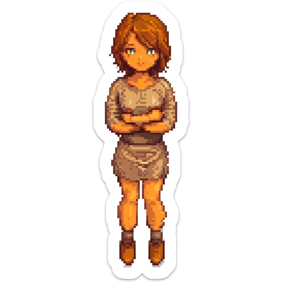woman crossing her arms, orange skin, brown hair sticker