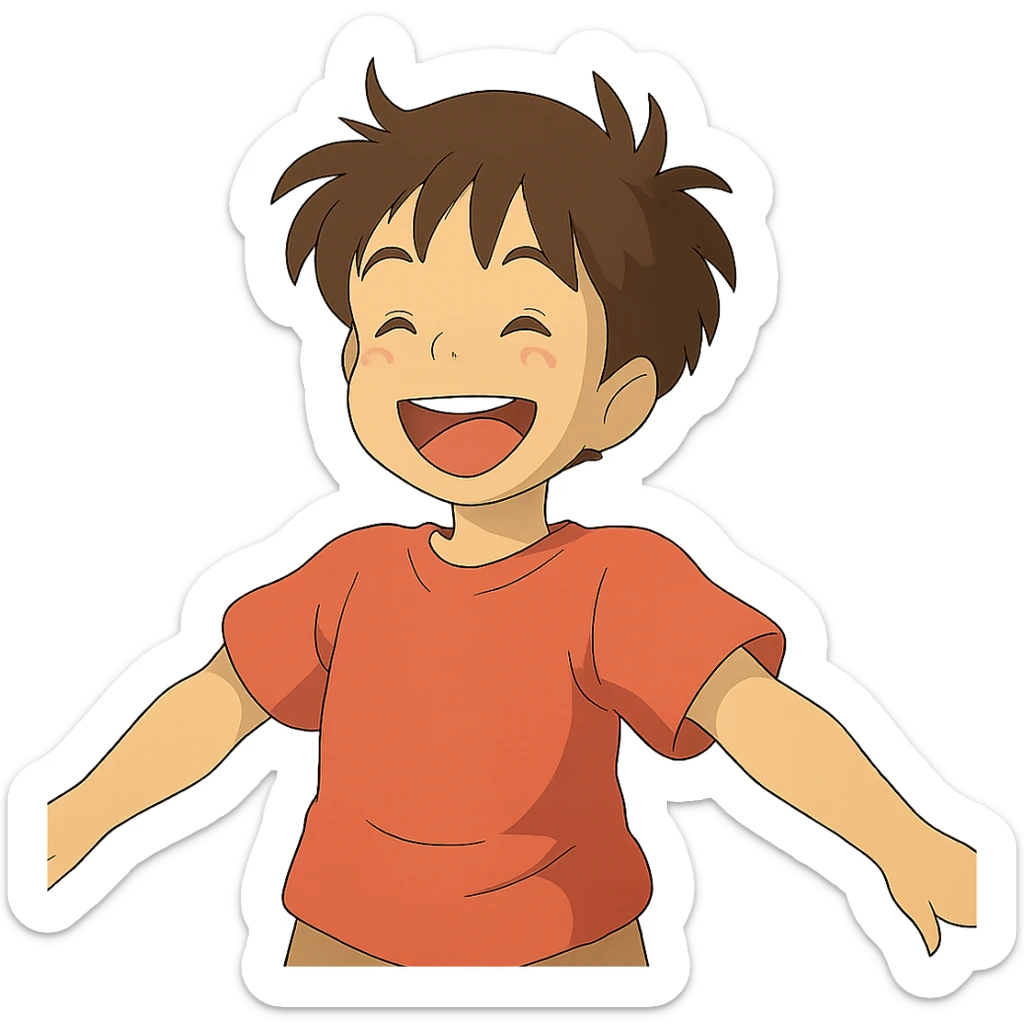 niño feliz en estilo ghibli, animación japonesa sticker