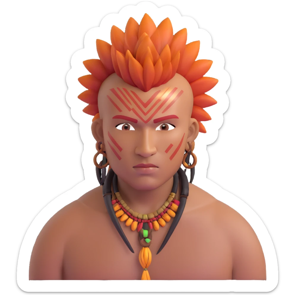 indigenous man with mohawk hairstyle and reddish-copper skin tone, strong facial features sticker