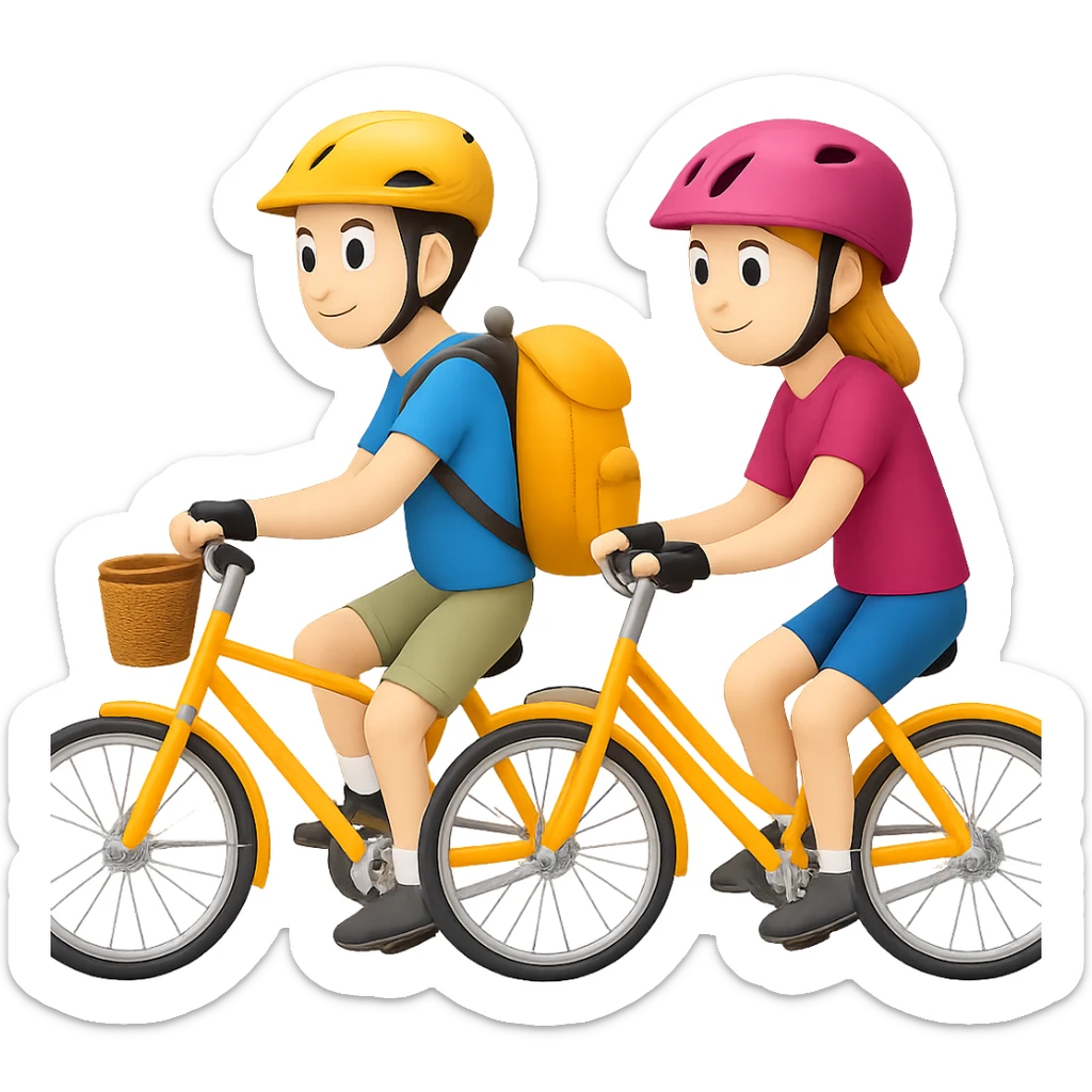 Add another biker next to the tourist in the style of emoji (apple style emojis). Keep the emoji style and no background. sticker