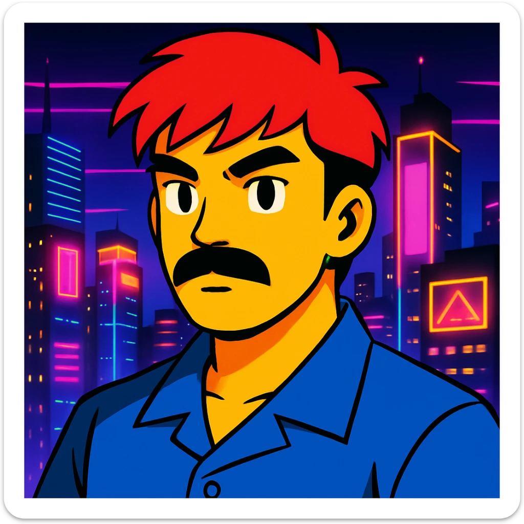 Add a neon city background, keep the 90's anime style and all original colors and lighting sticker