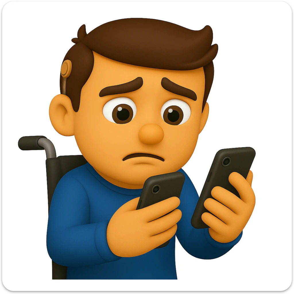 Crop to show only the upper body of the man in the wheelchair, keeping the 3D emoji style and all assistive devices visible. sticker