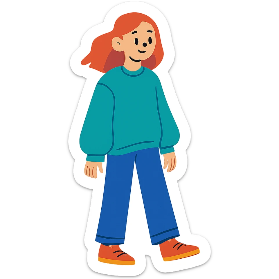 full body modern teenage girl wearing oversized sweater and pants sticker