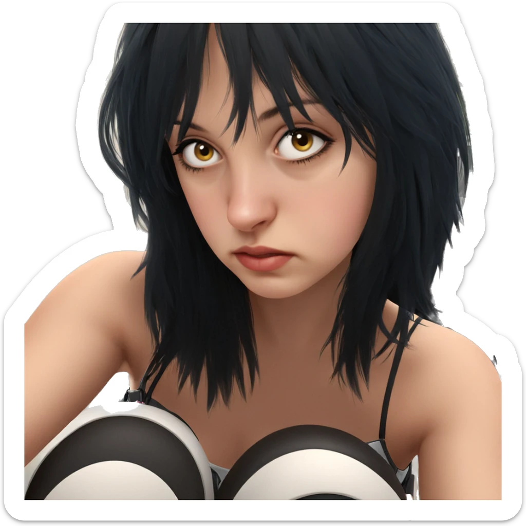 girl with black hair and vehicle sticker