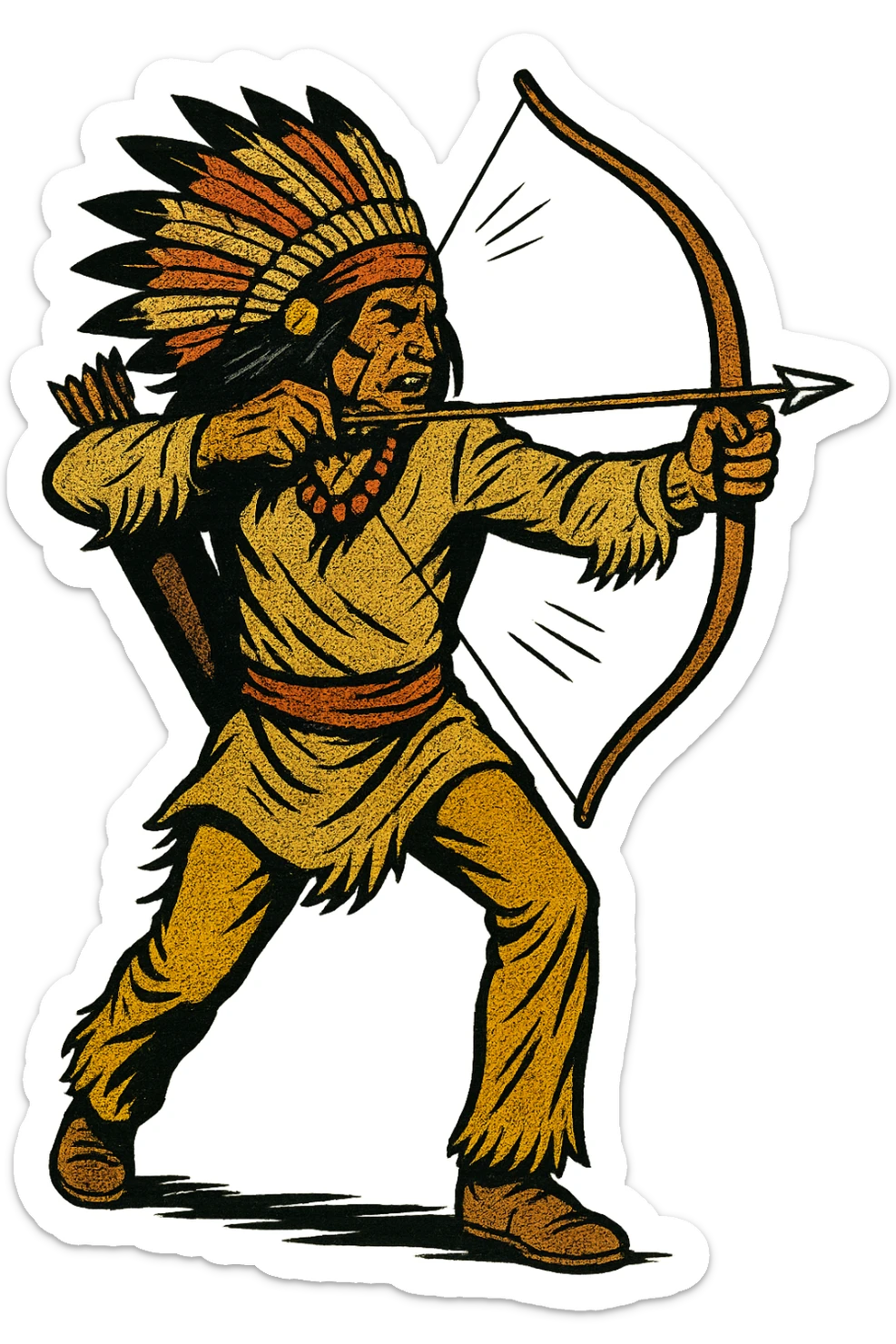 The full body of A native American chief with bow and arrow in the 1870s in the American West sticker