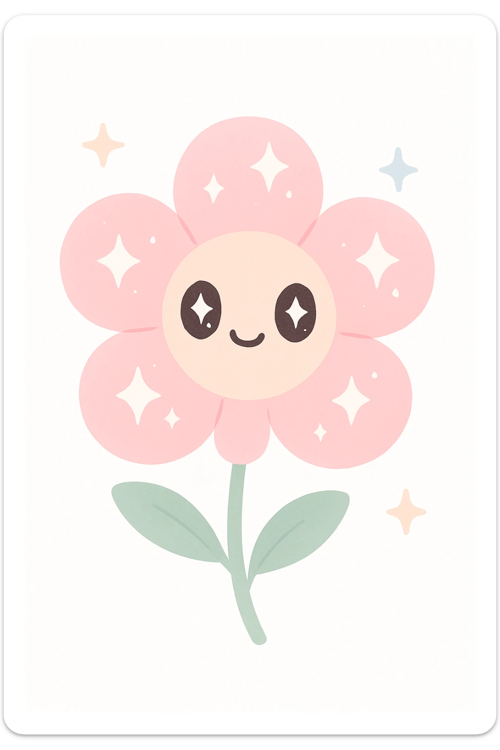 a cute and whimsical pink flower with diamonds, soft colors, charming and playful sticker