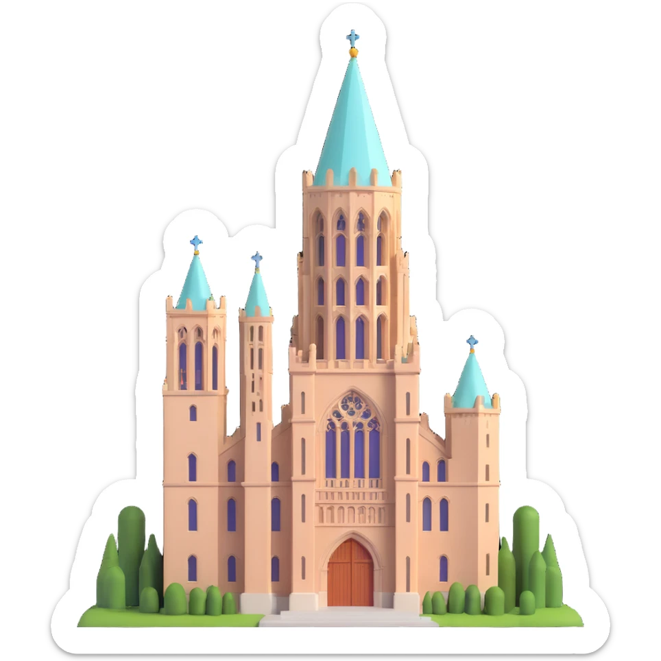 cinematic, realistic emoji of Beaumont Tower at Michigan State University in East Lansing, Michigan, straight-on perspective, featuring its iconic Collegiate Gothic architecture, lifelike detail, bright regal lighting as on a sunny day, accurate building colors sticker