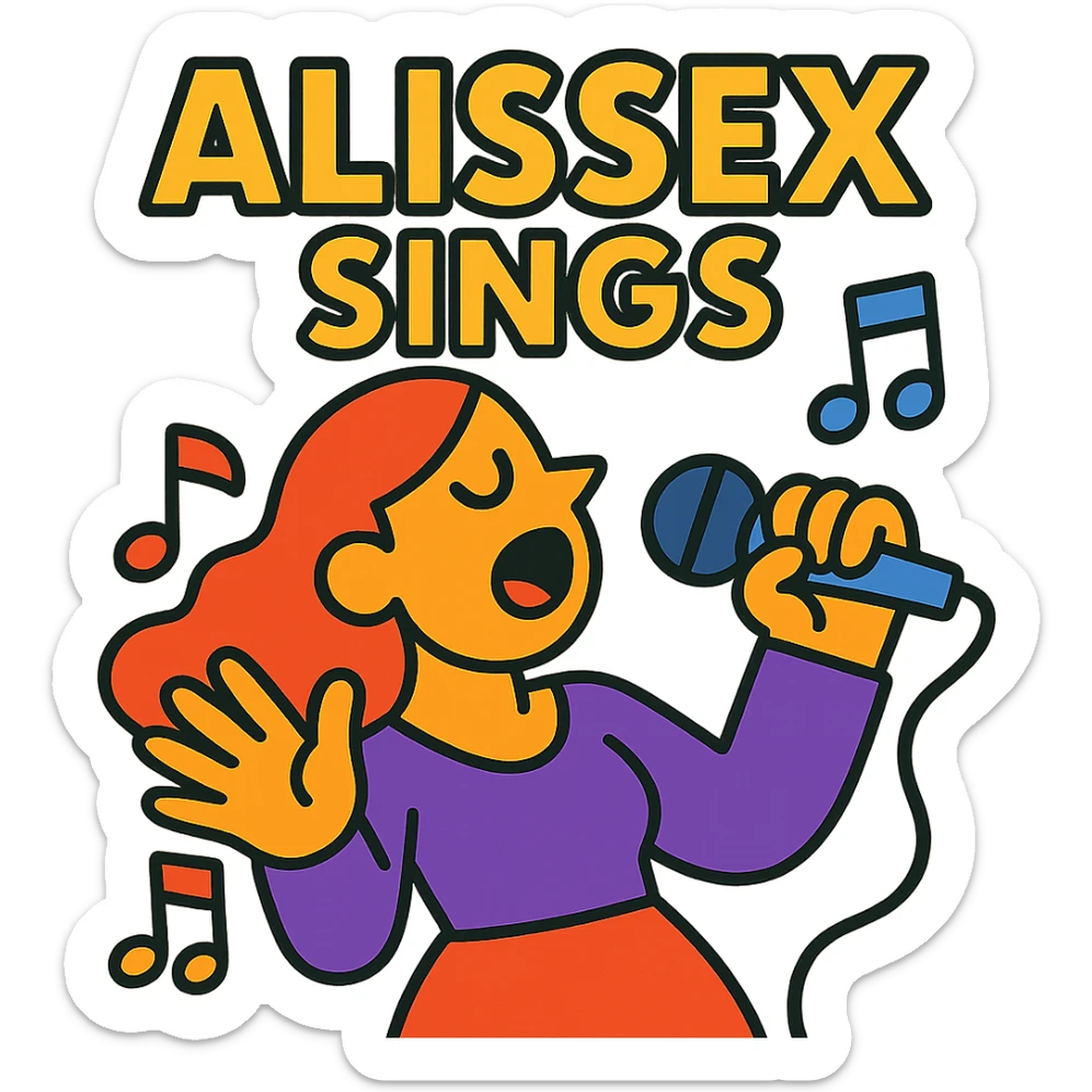 vibrant toon style illustration of a singer with the text 'Alissex sings' sticker