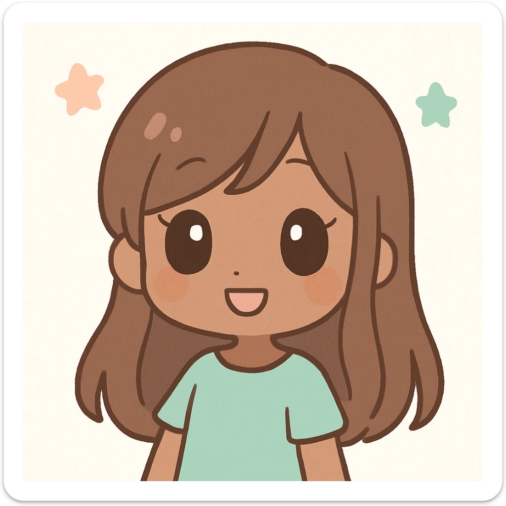 brown-skinned girl with long brown hair and black eyes, anime style sticker