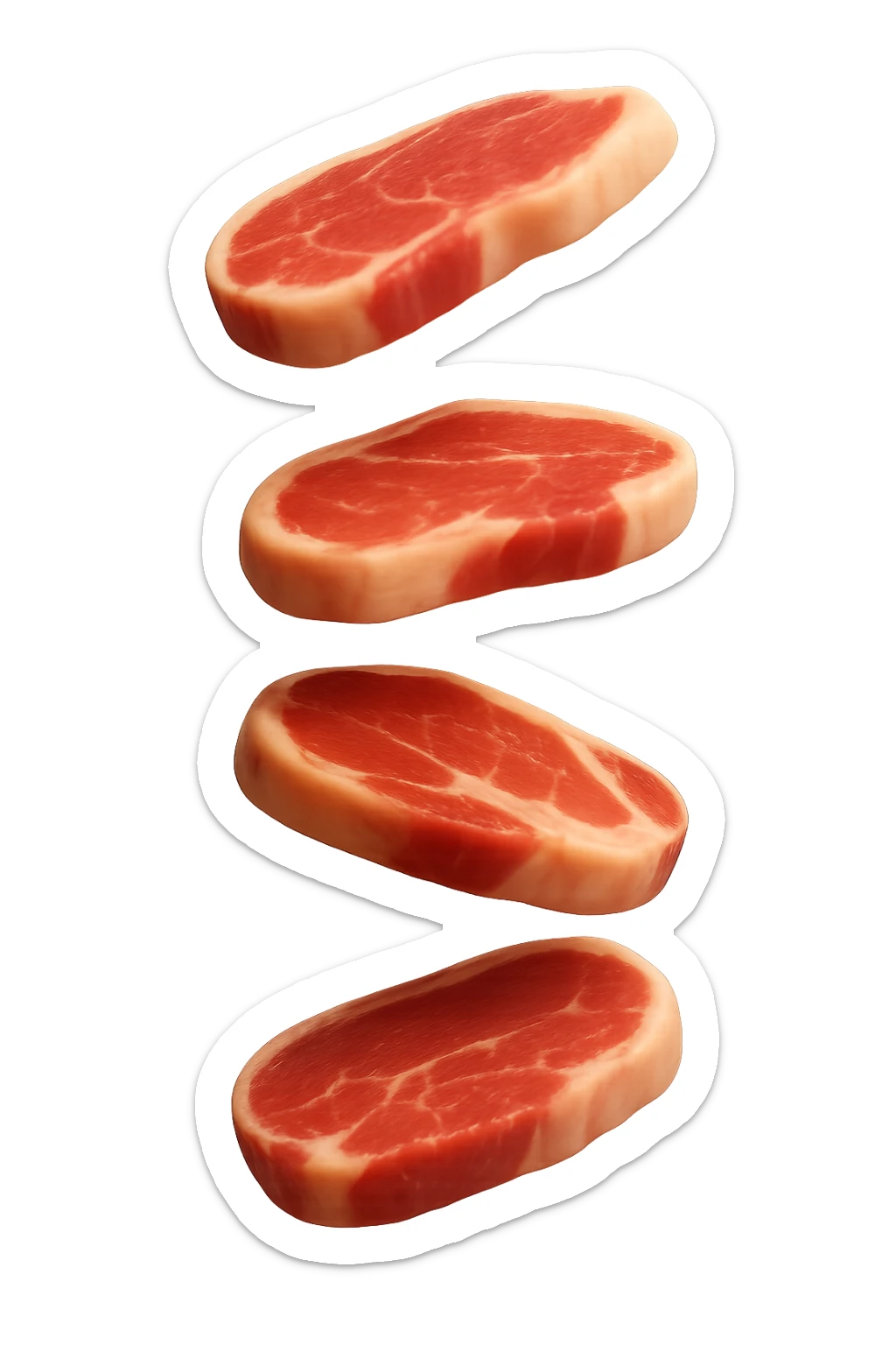 emoji stile iphone in 3d di fette di carne che cadono verticalmente dall'alto, iperrealistico 4k sticker