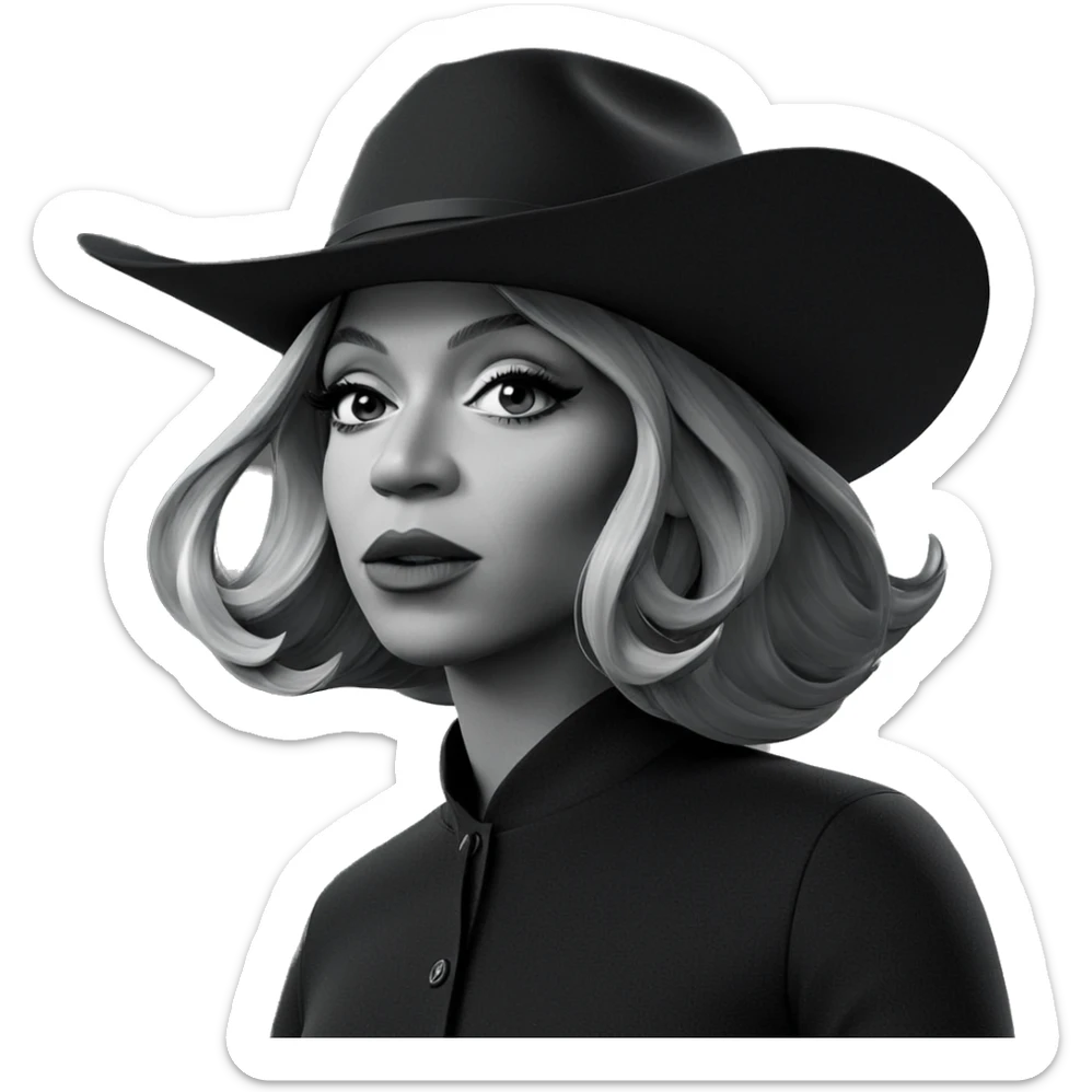 girl in hat monochrome gaze sticker