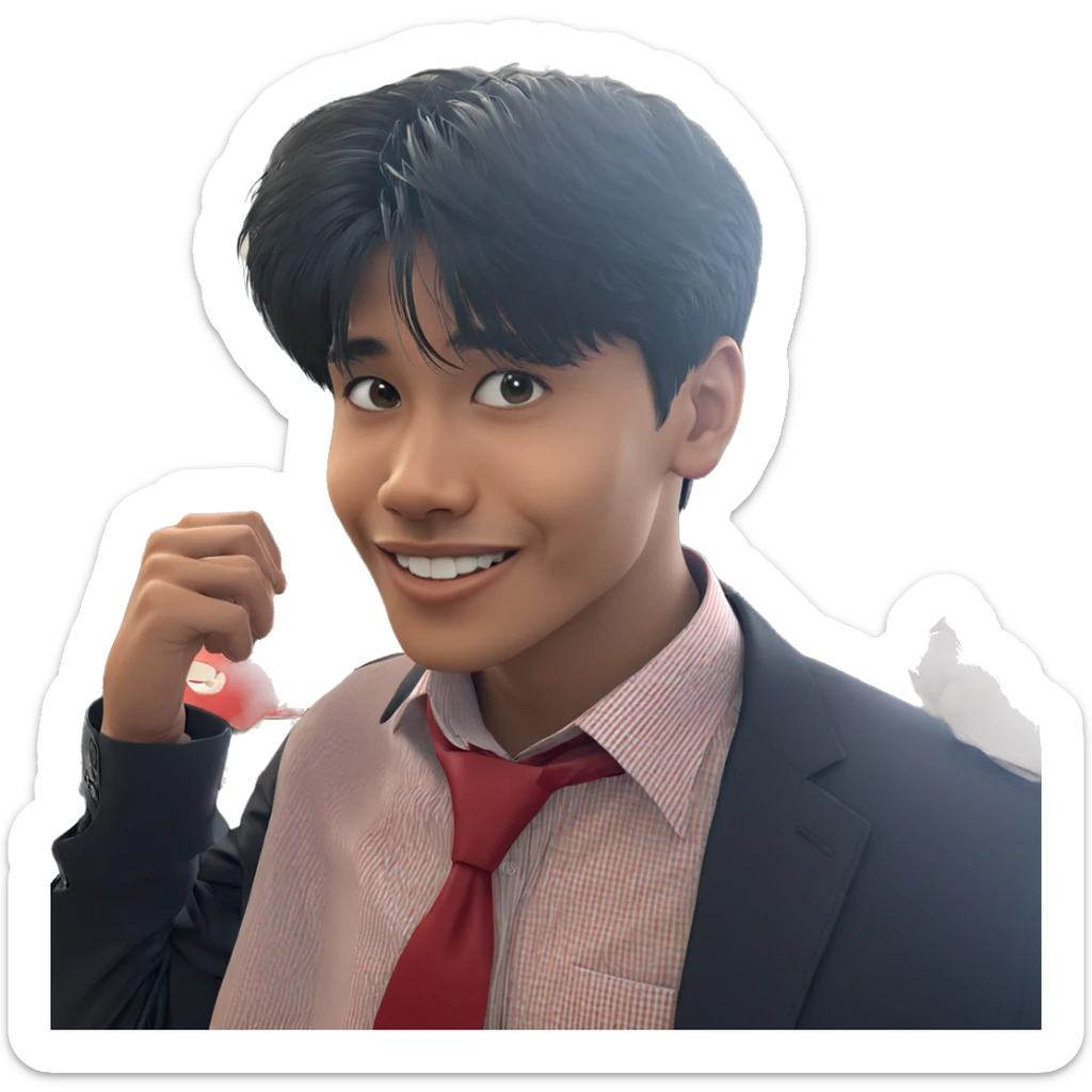 smiling boy in red necktie sticker